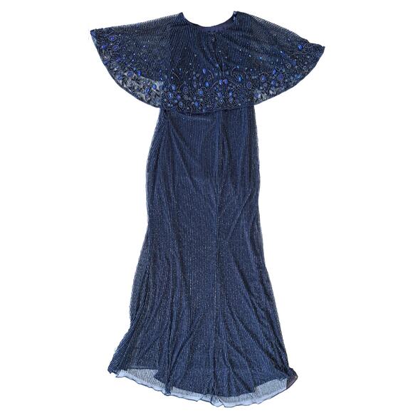 MAC DUGGAL High Neck Column Beaded Gown w/ Cape Size 12 Blue Formal Dress - Picture 11 of 12